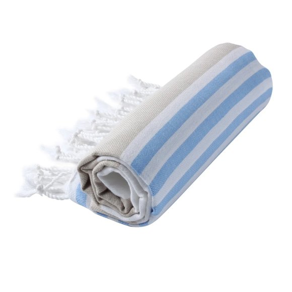 Beige Blue 100% Turkish Cotton Beach Bath Towel - Citizens of the Beach - Picture 5 of 5
